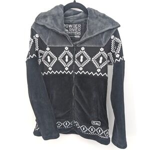 Powder River Outfitters Women Black Geometric Fleece Lined Zip Up Jacket‎